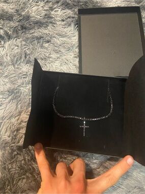 Black Cross Pendant Tennis Necklace - Men Accessories Jewelry
